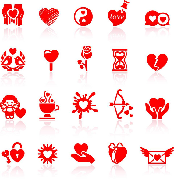Set valentine's day red icons, love romantic symbols - Vector, Image