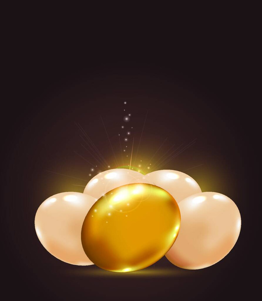 Shining vector Easter background with golden egg - Vetor, Imagem