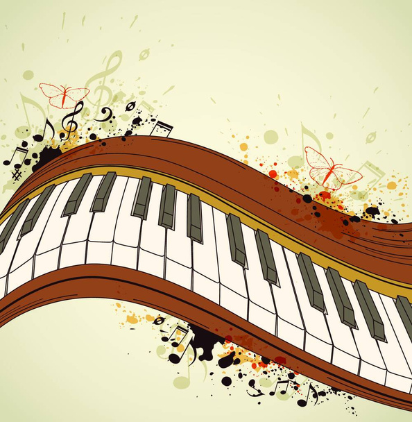 Music grunge background with piano and notes - Vector, imagen