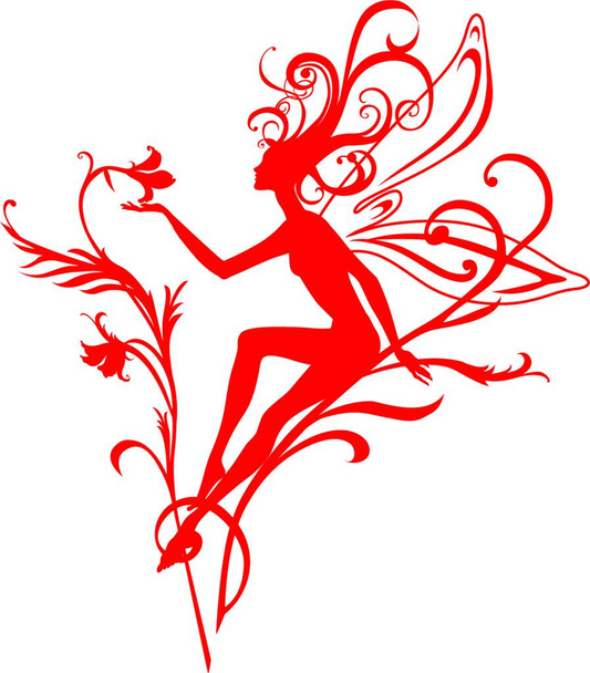 Vector Illustration Silhouette of funky fairy on flower pattern design - Vector, Image
