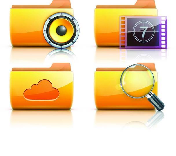 Vector illustration of four yellow interface computer folder icons - Vector, Image