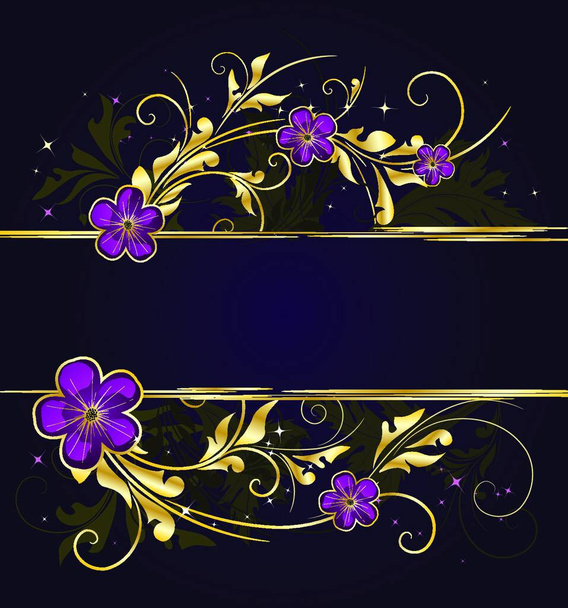 golden floral frame with stars - Wektor, obraz
