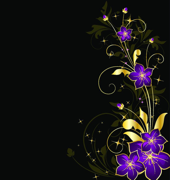 golden floral frame with stars - Vector, Image