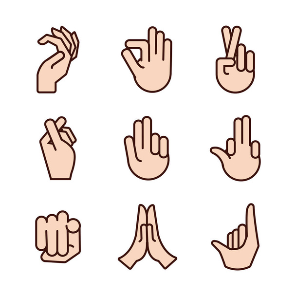 paquete de señales de las manos línea y relleno icono de estilo
 - Vector, Imagen