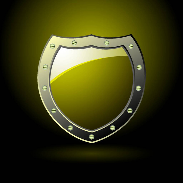 Blank golden shield with room for text and silver bevel - Vector, afbeelding
