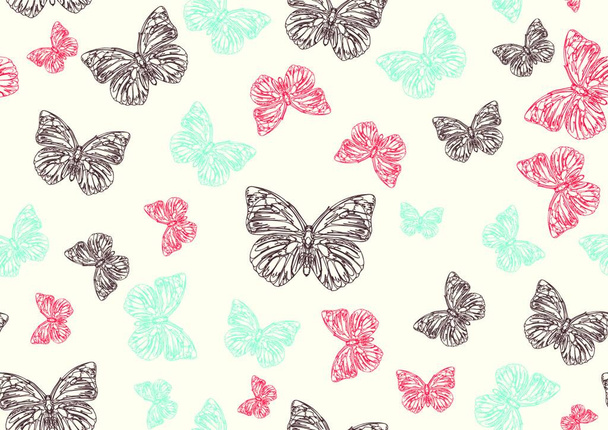Vector illustration of many funky hand-drawn butterflies of different size  flying around  . Seamless Pattern. - Διάνυσμα, εικόνα