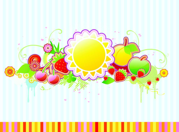 Vector illustration of funky styled design frame made of floral and fruity elements - Vector, afbeelding