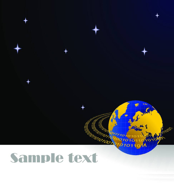Иллюстрация пригласительного билета с потоком данных вокруг планеты Терра для проектирования - вектор - Вектор,изображение