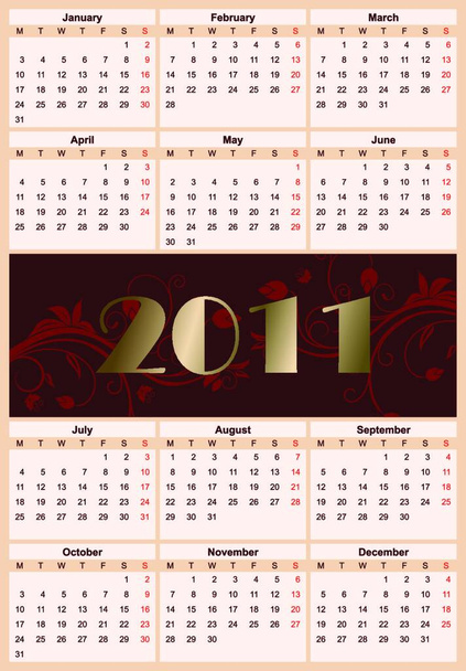 Illustration  European floral calendar 2011, starting from Mondays- vector - Вектор,изображение