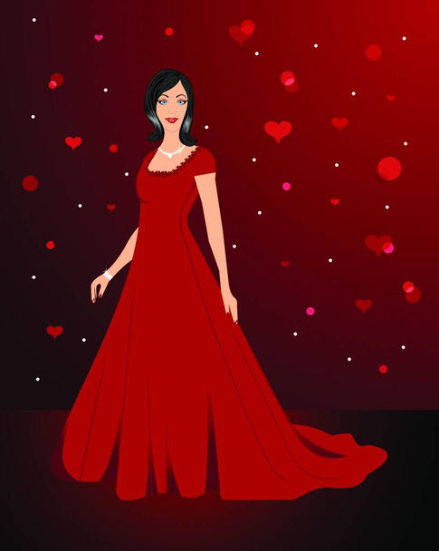 Illustration beautiful sexy woman in red dress - vector - Vector, Image