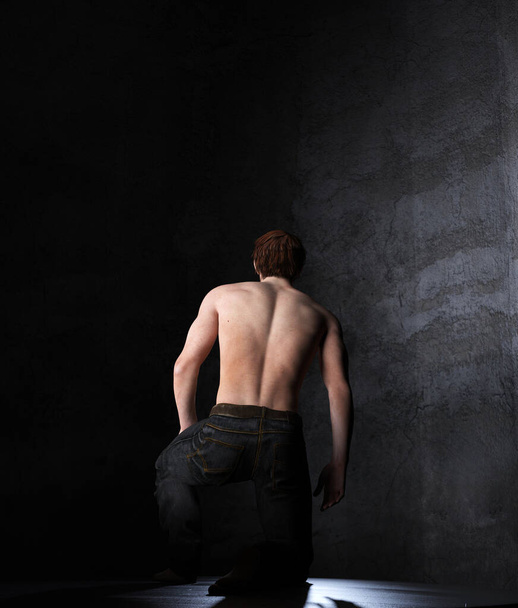 Rear view of shirtless sexy man,3d rendering,3d figure - Foto, afbeelding