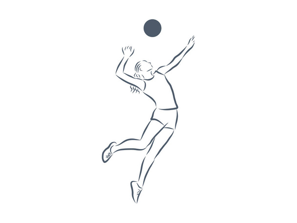 volleyball player serving the ball - black and white vector - Vektor, obrázek