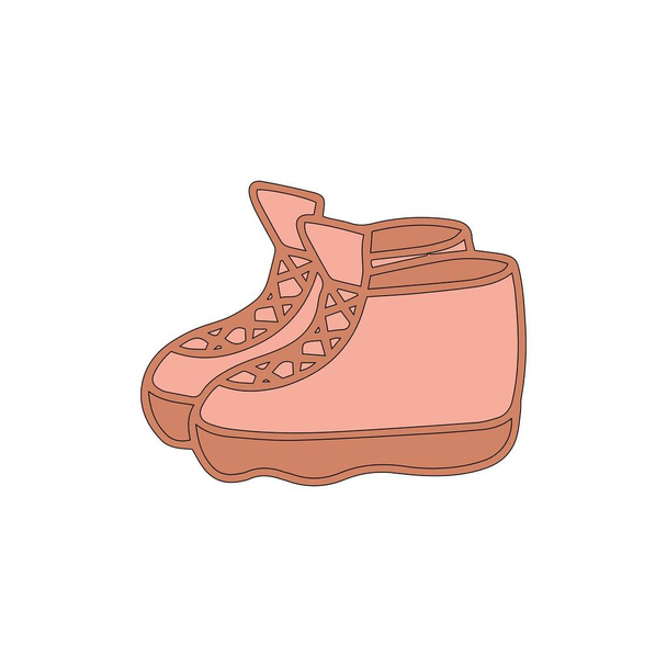 Hiking boots or sneakers in cartoon style isolated on white background. Sign icon. Vector simple illustration. Decoration element. shoes for walking, athletics,winter sports, rock climbing. Logotype. - Vector, Image