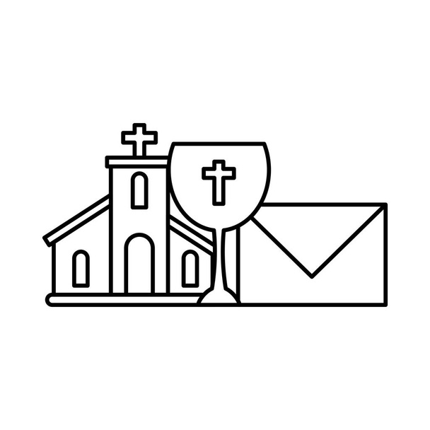 iglesia con cruz católica en fondo blanco
 - Vector, Imagen