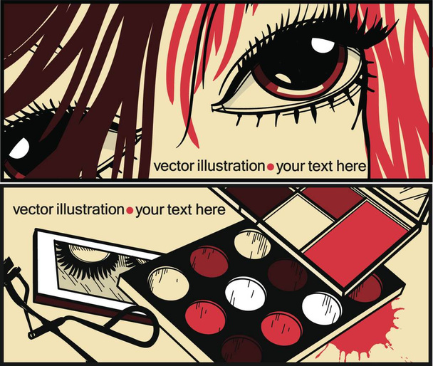 vector cards with colored make up and pretty eyes - Vetor, Imagem