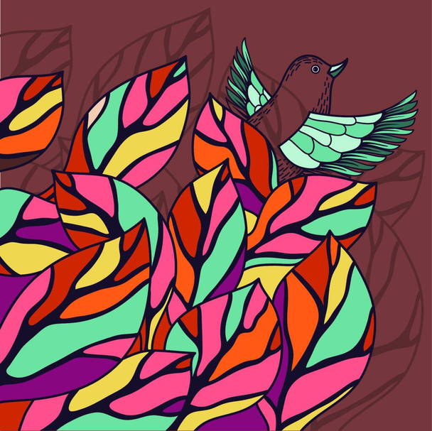 vector floral background with colorful abstract leaves - Vektör, Görsel