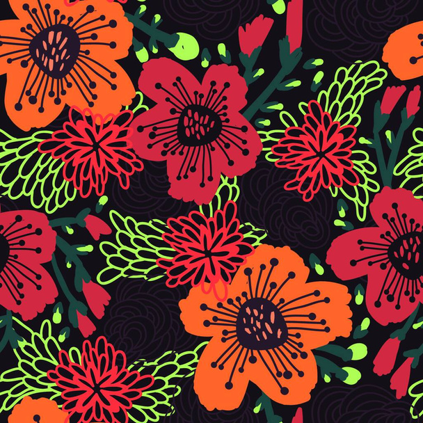 vector floral seamless pattern with blooming abstract flowers - Vector, afbeelding