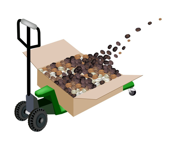 コーヒー豆と梱包箱を読み込むパレット トラック - ベクター画像