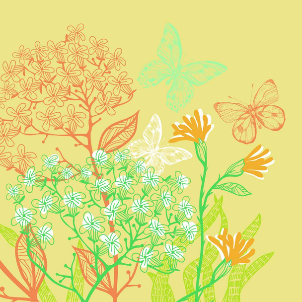 vector illustration of summer flowers and plants - Vector, imagen