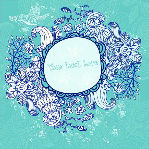 vector floral frame with  abstract flowers and birds - Vector, Image