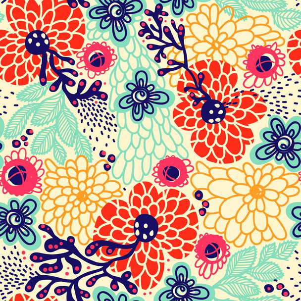vector floral  seamless pattern with abstract blooming flowers - Vector, imagen