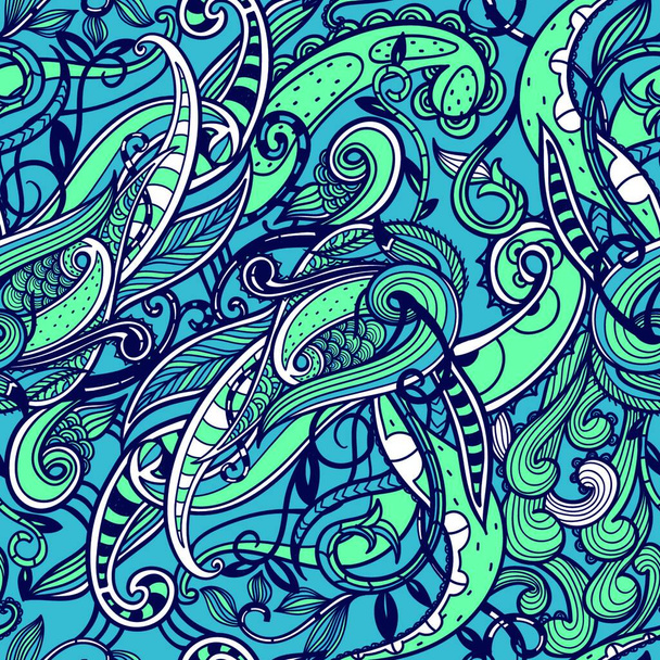 vector abstract  seamless pattern with ornate blue waves and swirls - Vector, afbeelding