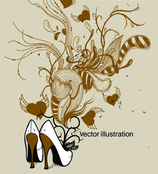 vector illustration of  fashion shoes and abstract plants - Vektori, kuva
