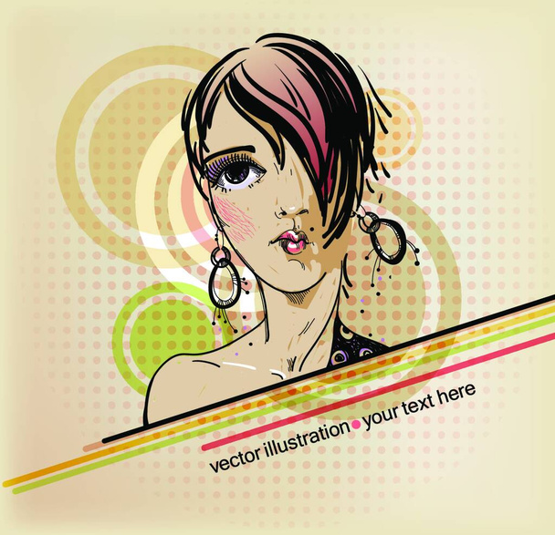 vector illustration of a yound girl with fashion haircut.eps10 - Vettoriali, immagini