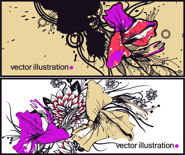 vector set of two floral cards with colorful gladioluses - Vektör, Görsel