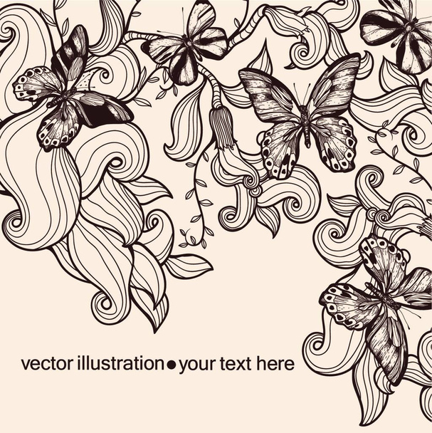 vector illustration of plants and butterflies - Vecteur, image
