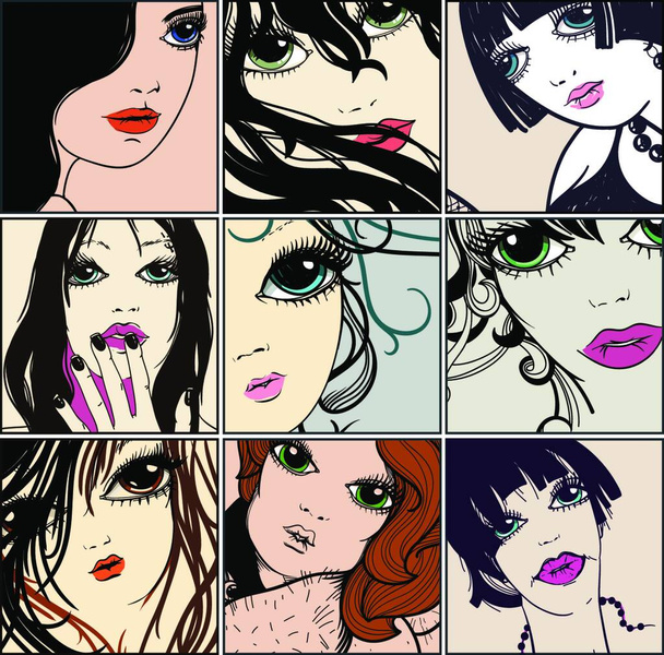 vector collection of pretty faces - Вектор, зображення