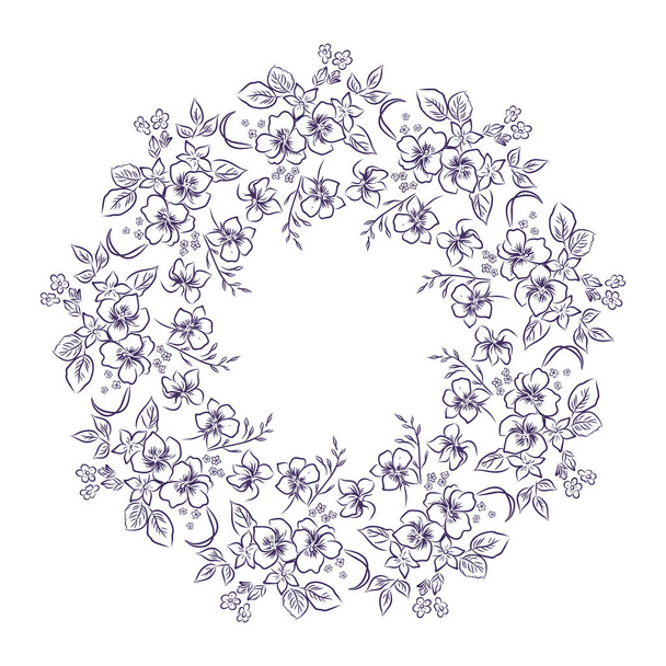 Card with Engraving Flowers. Floral Wreath. Flower Frame for Summer Logo and Label Designs. Mint Background. - ベクター画像