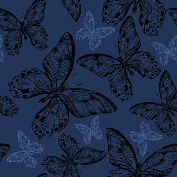 vector seamless pattern with black butterflies - Wektor, obraz