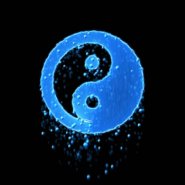 Le symbole humide yin yang est bleu. Eau goutte à goutte
   - Photo, image