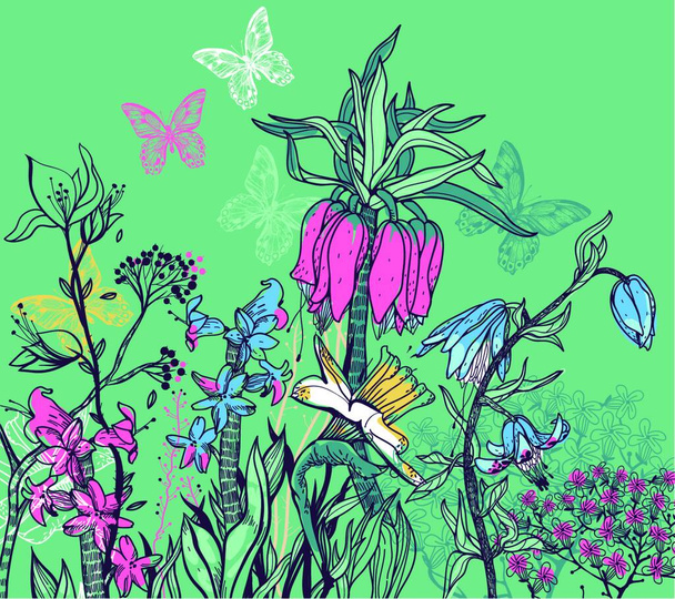 vector  illustration of blooming summer flowers - Vector, imagen