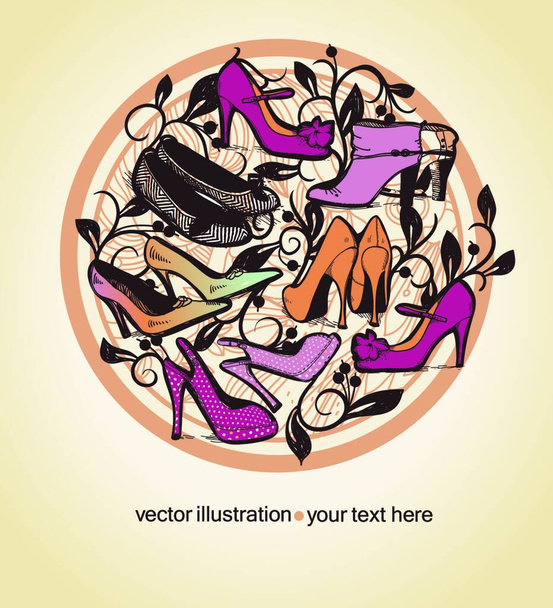 vector illustration of a fashion colored  shoes and fantasy plants and berries - Vektor, Bild