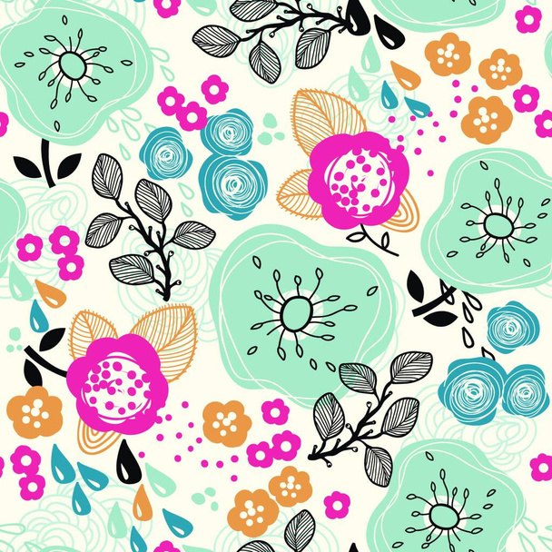 vector floral seamless pattern with abstract plants and flowers - Wektor, obraz