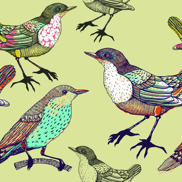 vector seamless pattern with forest birds - Vecteur, image