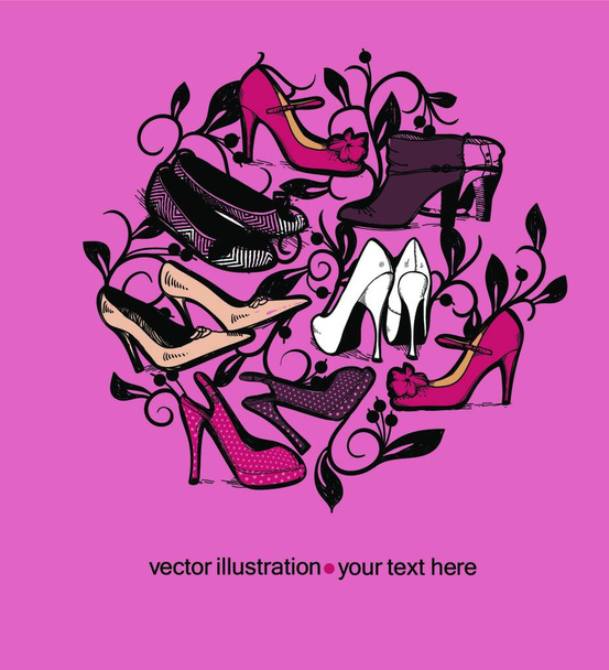 vector illustration of fantasy plants and fashion shoes - Vektör, Görsel