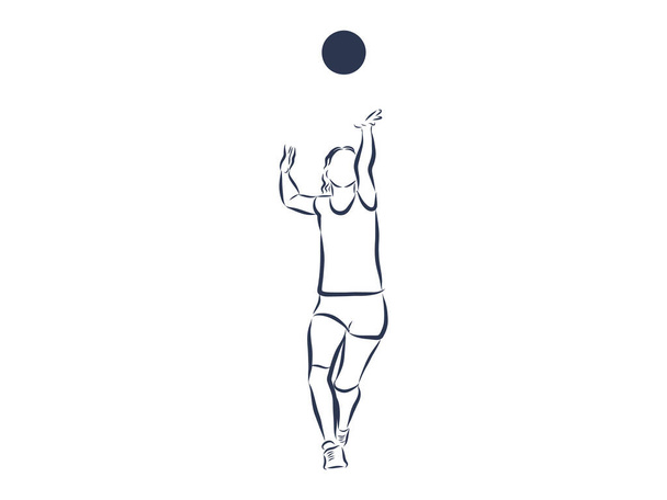 volleyball player serving the ball - black and white vector - Vector, Image