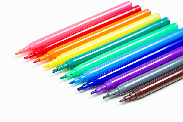 multi-colored markers on the white background - Photo, Image
