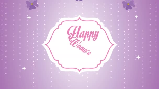 szczęśliwy dzień karteczki dla kobiet z purpurowe kwiaty ramki - Materiał filmowy, wideo