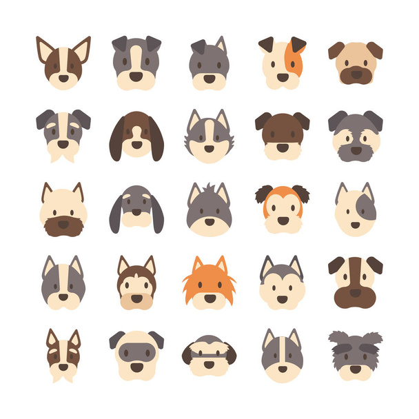 Reihe von Symbolen von Gesichtern verschiedener Hunderassen - Vektor, Bild