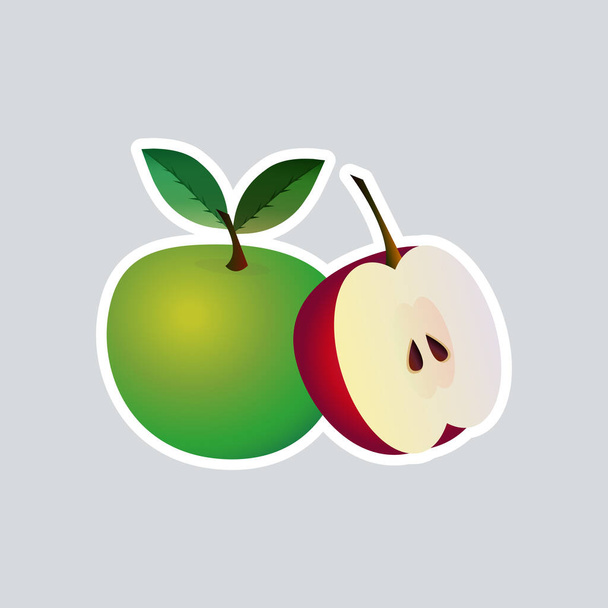 fresh juicy apple icon tasty ripe fruits sticker healthy food concept - Vektori, kuva