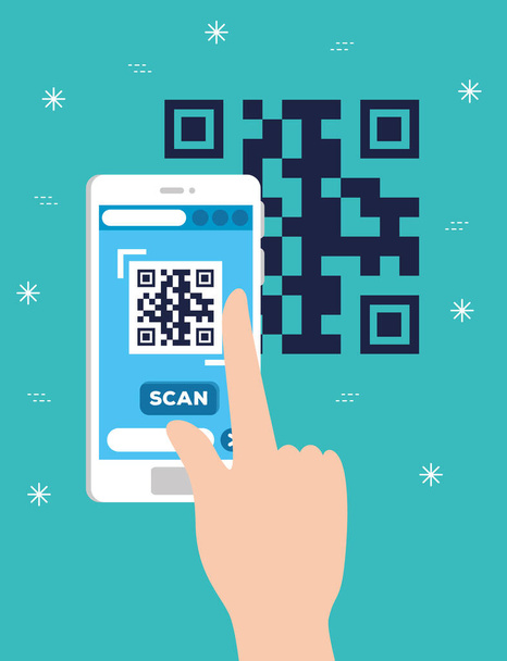 hand user scan qr code with smartphone - Vector, Image