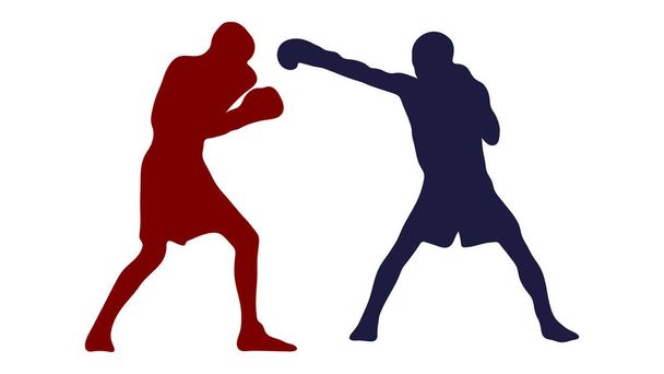Boxing champ standing and ready to fight simple drawing. Box is a fighting sport illustration. Man boxer training outline drawing with letters text. Fighter silhouette hand drawn vector. Person sketch - Vector, Image