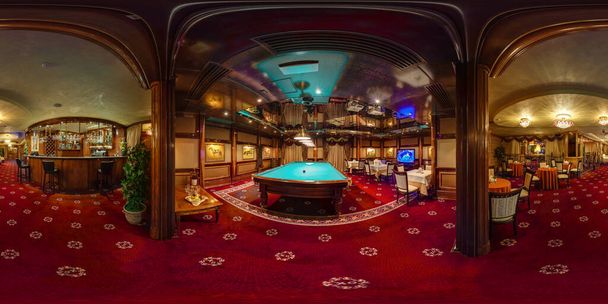 LAS VEGAS, USA - MAY, 2017: full seamless hdri panorama 360 degrees angle view in interior elite luxury vip casino with billiard table in red style in equirectangular spherical projection. VR content - Foto, Imagem