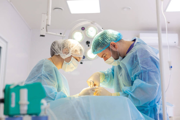 Hospital. Surgeon operates in the operating room. Surgeons save life to the injured. - Valokuva, kuva
