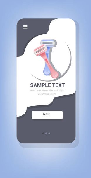 womens shaving razors for silky smooth skin hair removal skincare concept smartphone screen mobile app vertical copy space - Vector, imagen