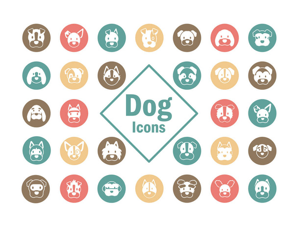 sada ikon tváří různých plemen psů - Vektor, obrázek
